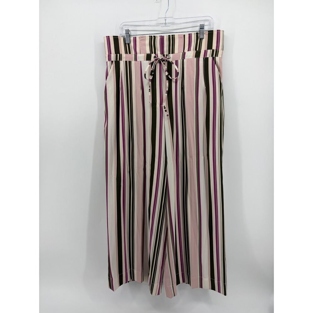 New York & Company 14 Multicolor Striped Wide Leg High Rise Drawstring Pants